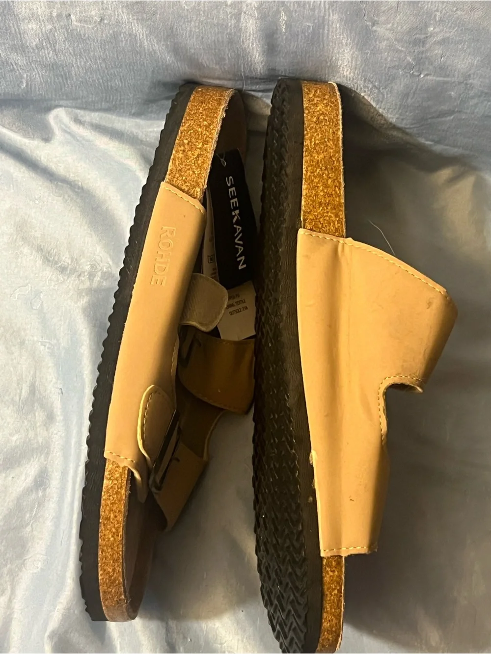 Seekavan Tan Double-Buckle Slide Sandals